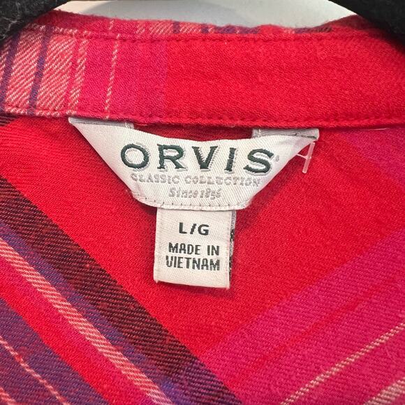 Orvis Women's Plaid Flannel Button Down Red Cotton Size Large - Picture 5 of 9